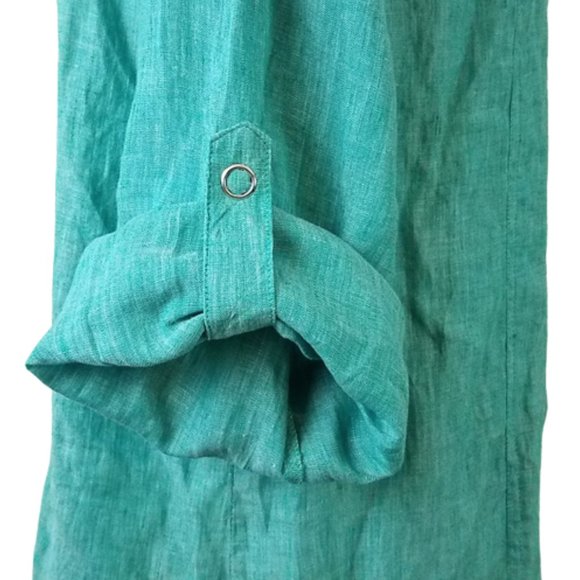 COLDWATER CREEK Green 100% Linen Snap-Front Roll-Sleeve Shirt Women's 1X - Picture 6 of 7